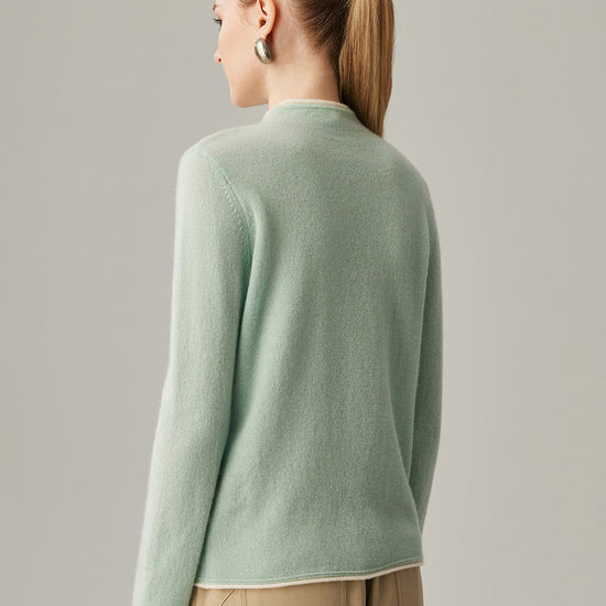 COMOBOCA 100% Cashmere Women's Ribbed Contrast Trim Sweater