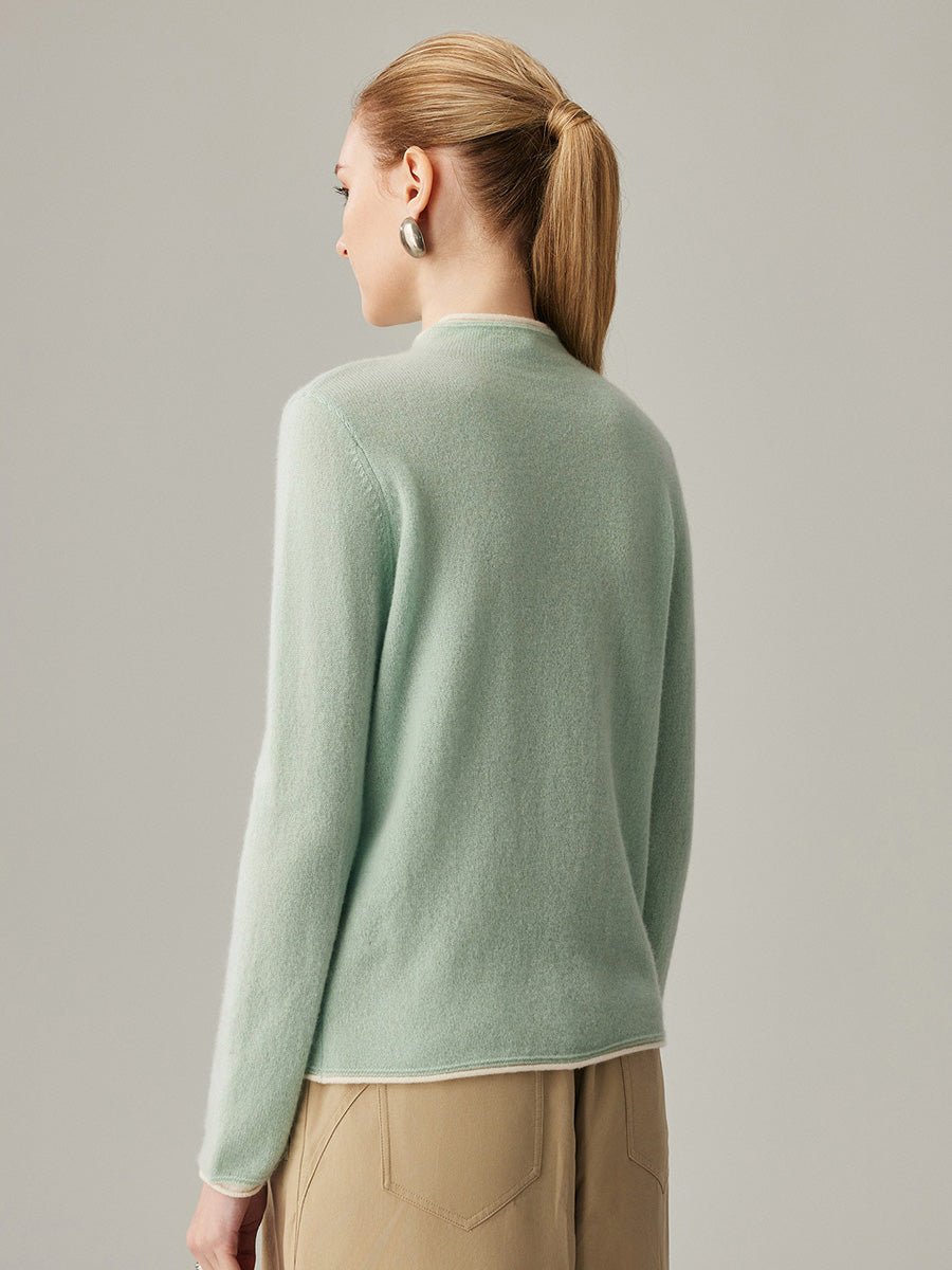COMOBOCA 100% Cashmere Women's Ribbed Contrast Trim Sweater