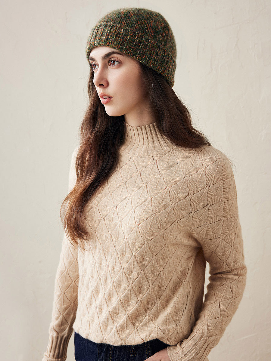 COMOBOCA 100% Cashmere Ribbed Knit Beanie