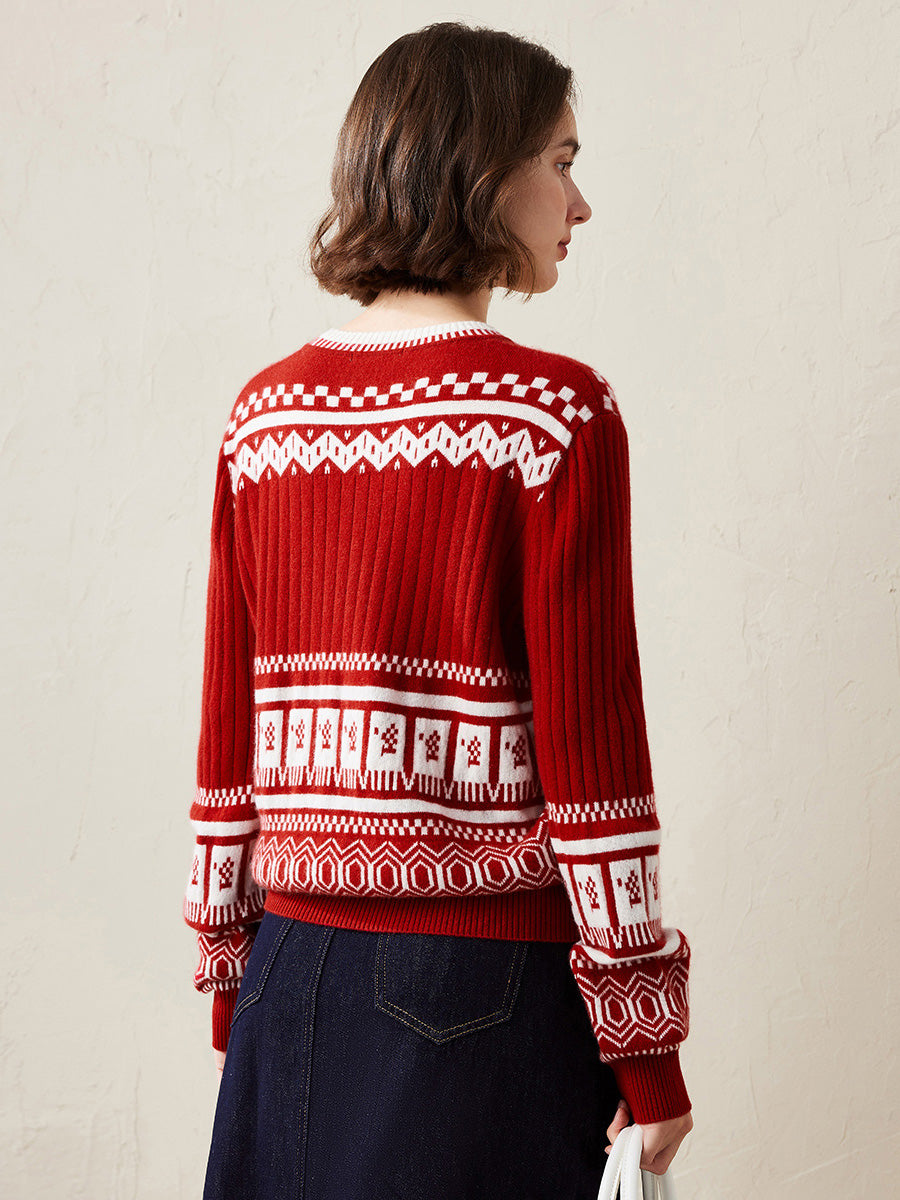 COMOBOCA 100% Cashmere Women's Sweater with Abstract Design