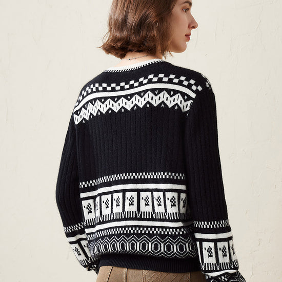 COMOBOCA 100% Cashmere Women's Sweater with Abstract Design