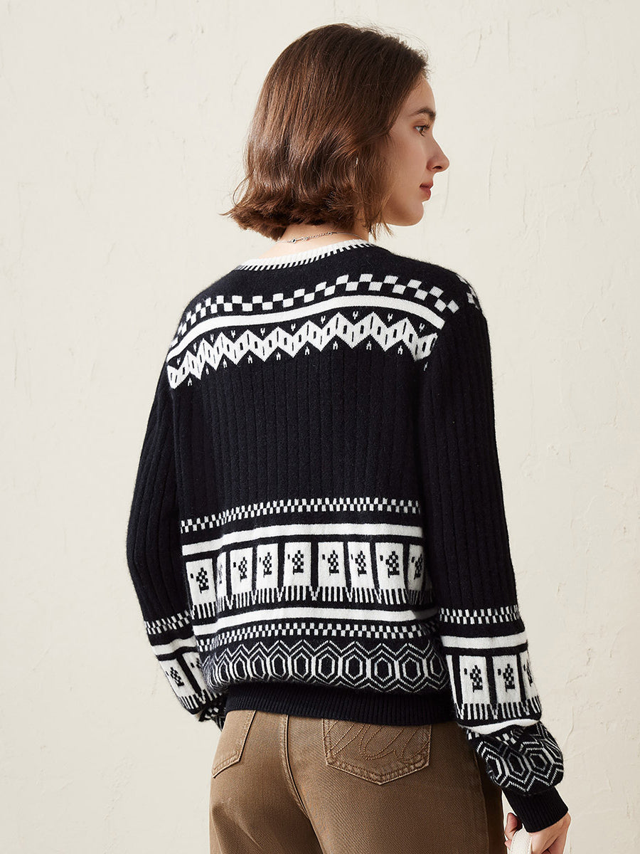 COMOBOCA 100% Cashmere Women's Sweater with Abstract Design