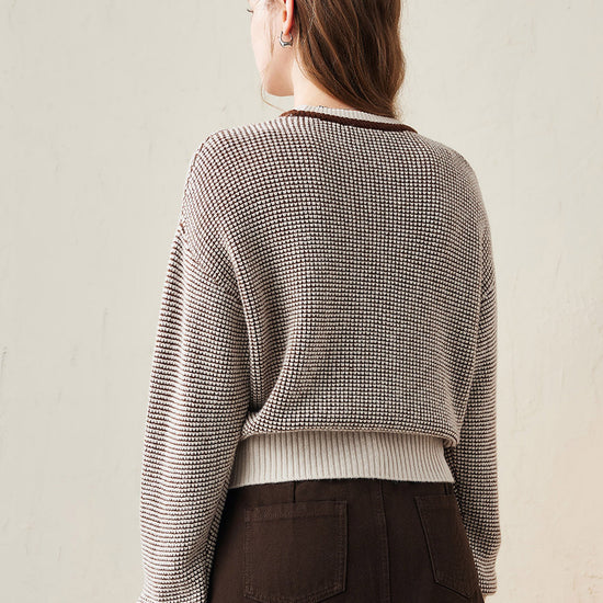 COMOBOCA 100% Wool Women's Colorblock Raglan Sleeve Sweater