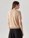 COMOBOCA 100% Wool Women's Mock Neck Striped Ribbed T-Shirt