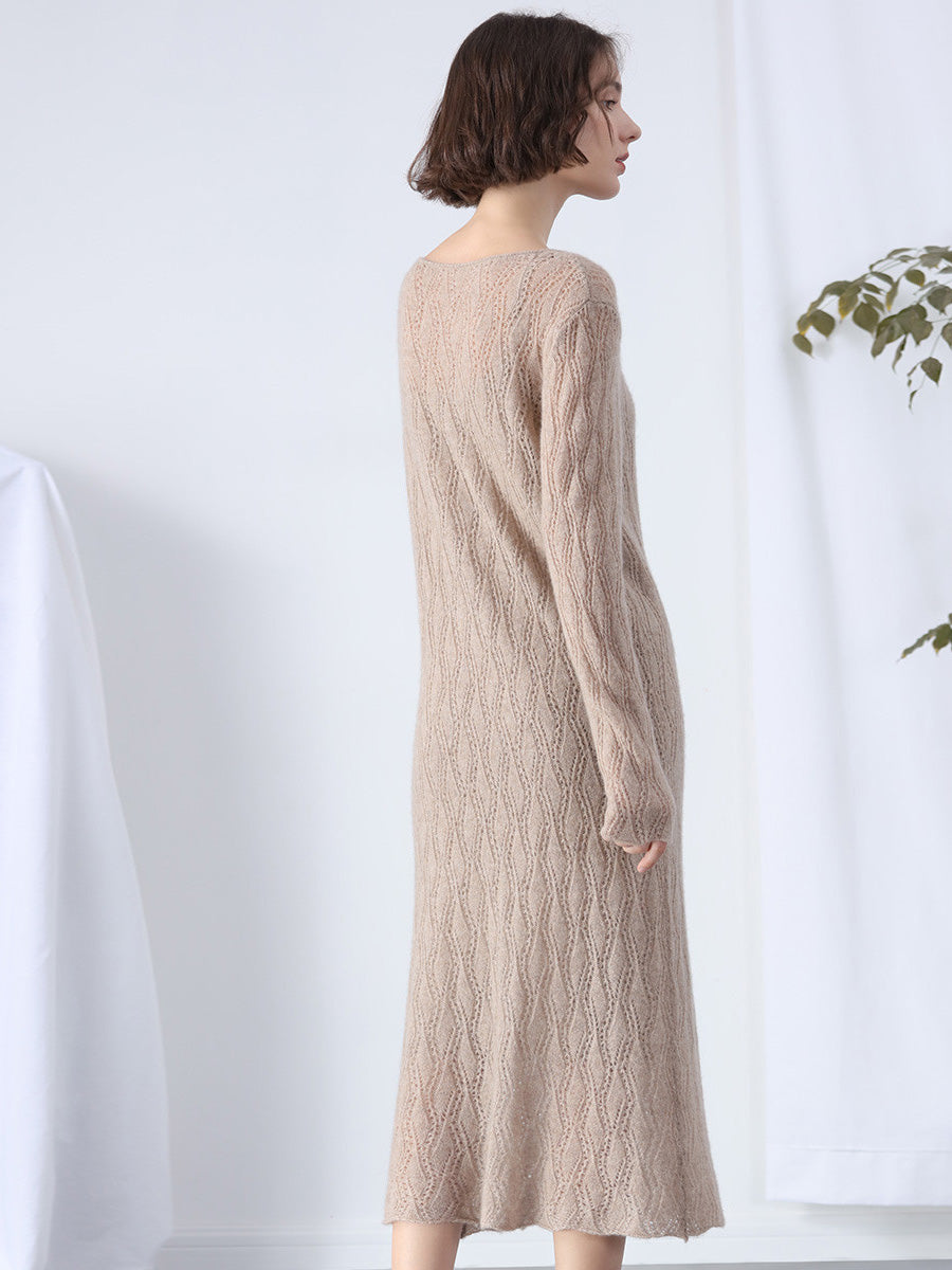 COMOBOCA 100% Cashmere Women's Cable Knit Sweater Dress