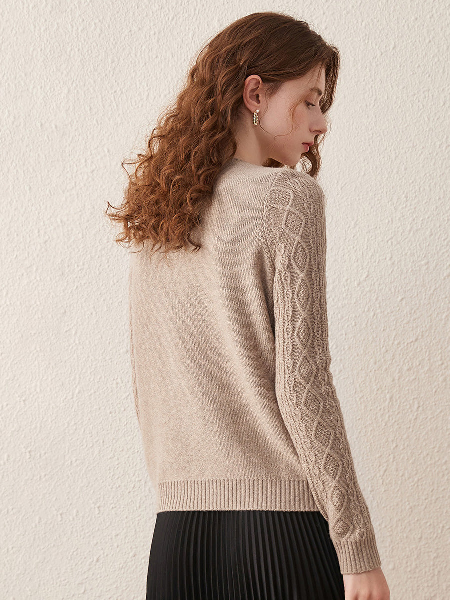 COMOBOCA 100% Wool Women's Cable Knit Sweater