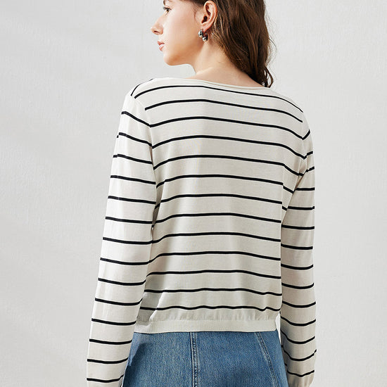 COMOBOCA Women's Striped Button-Down Cardigan