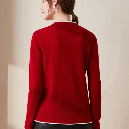 COMOBOCA 100% Cashmere Women's Ribbed Contrast Trim Sweater