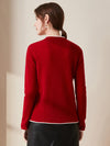 COMOBOCA 100% Cashmere Women's Ribbed Contrast Trim Sweater