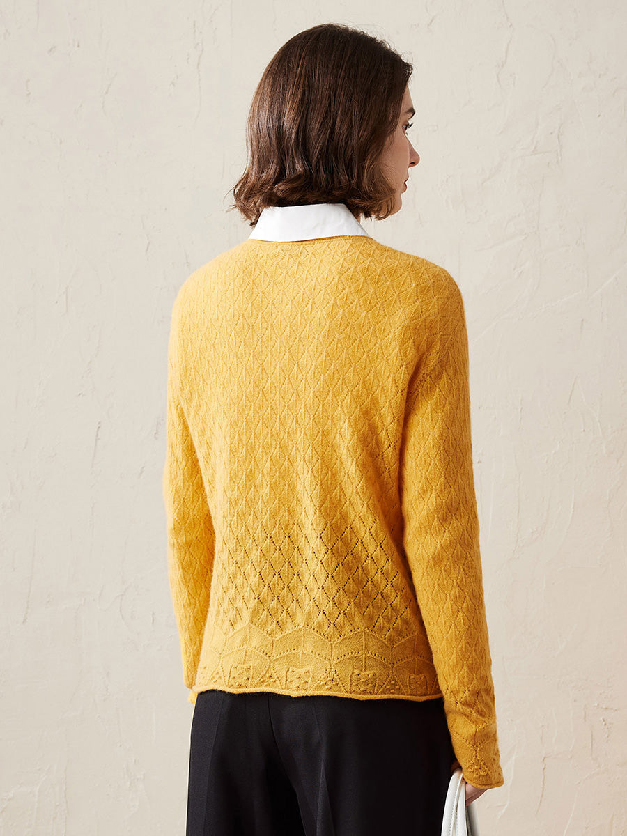 COMOBOCA 100% Cashmere Women's Diamond Pattern Pullover Sweater