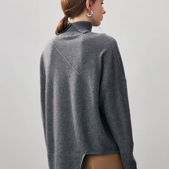 COMOBOCA 100% Cashmere Women's Asymmetric Turtleneck Sweater