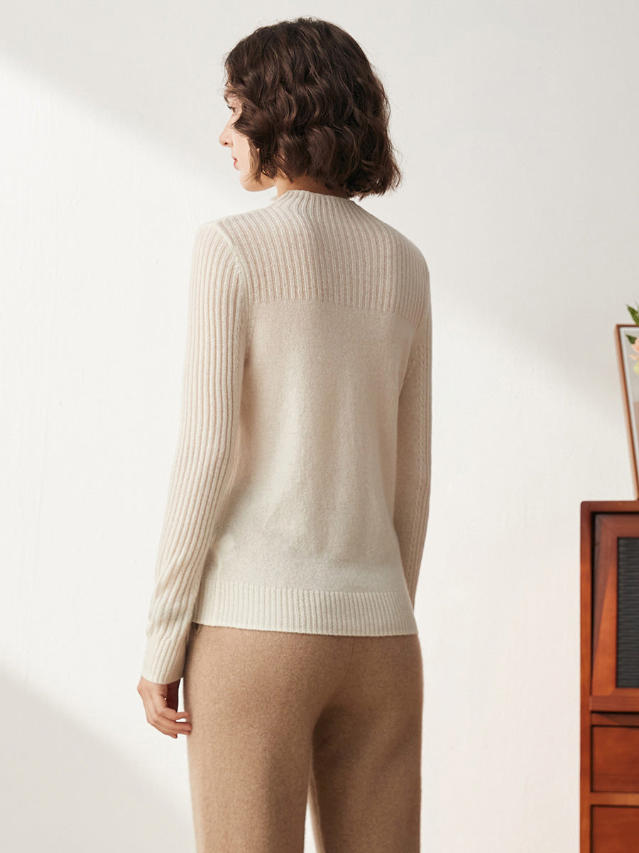COMOBOCA 100% Cashmere Women's Mock Neck Cable Knit Sweater