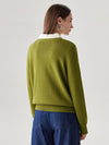 COMOBOCA 100% Wool Women's V-Neck Ribbed Knit Sweater
