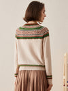COMOBOCA 100% Cashmere Women's Vintage Inspired Geometric Knit Cardigan