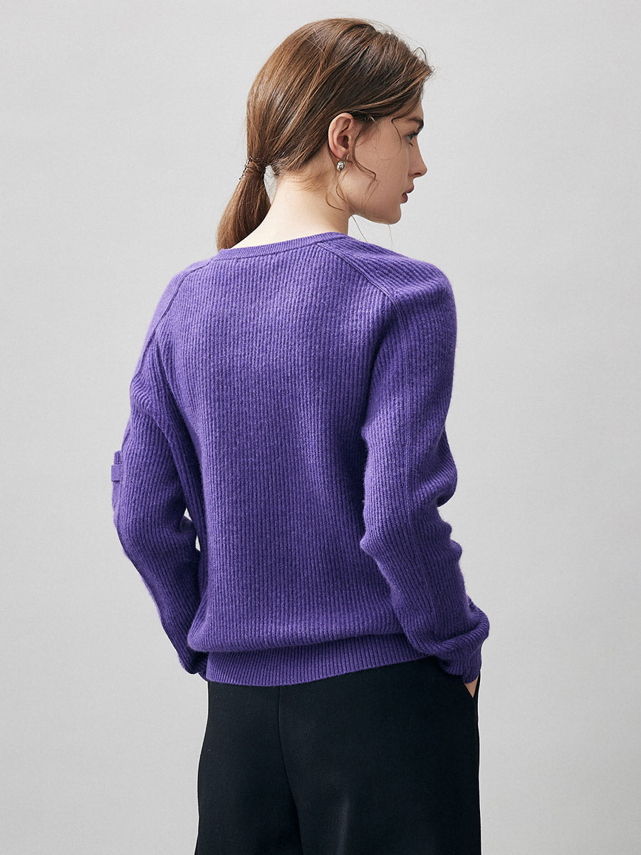 COMOBOCA 100% Cashmere Women's Ribbed Round Neck Sweater