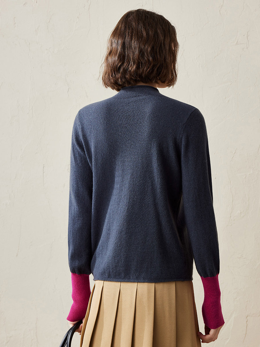 COMOBOCA 100% Cashmere Women's Button Down Contrast Cuff Knit Sweater
