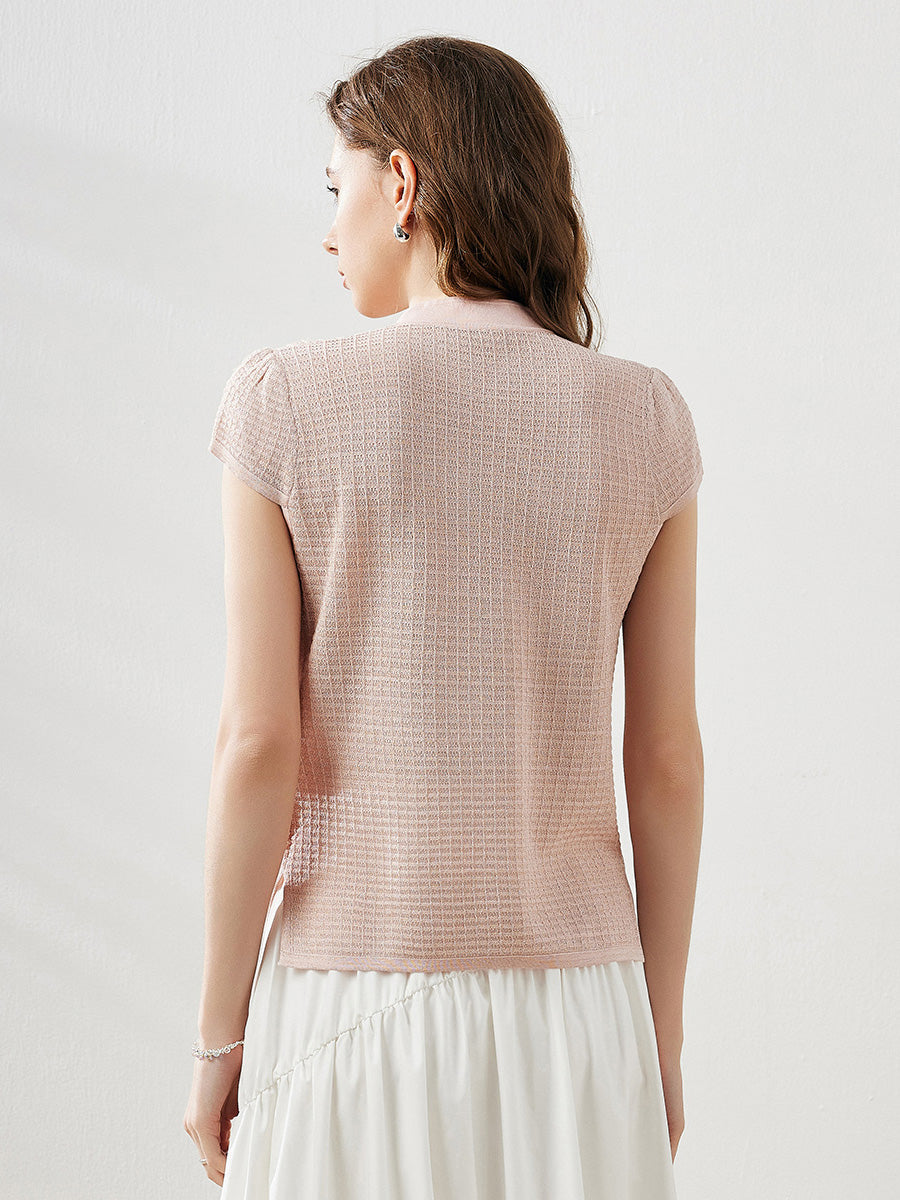 COMOBOCA Women's Textured Pearl Accents Blouse