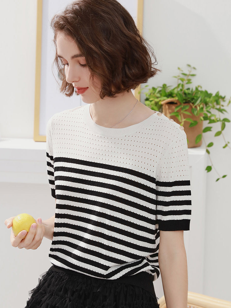 COMOBOCA Women's Striped Knit T-Shirt