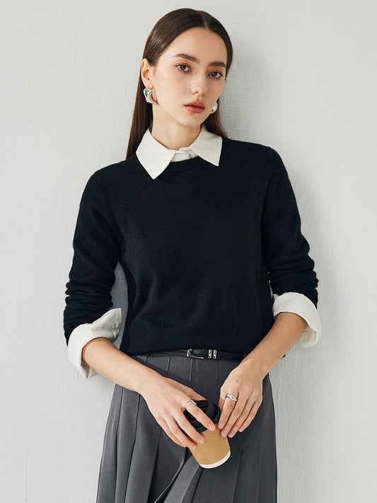 COMOBOCA Black 100% Cashmere Women's Round Neck Sweater
