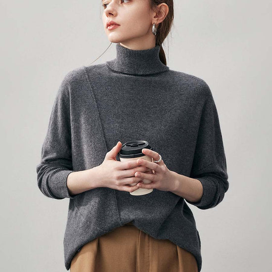 COMOBOCA 100% Cashmere Women's Asymmetric Turtleneck Sweater