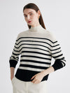 COMOBOCA 100% Cashmere Women's Striped Mock Neck Knit Sweater