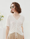 COMOBOCA Cloudy Women's V-Neck Ruched Knit T-Shirt