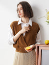 COMOBOCA Brown 100% Cashmere Women's Knit Sleeveless Wrap Vest