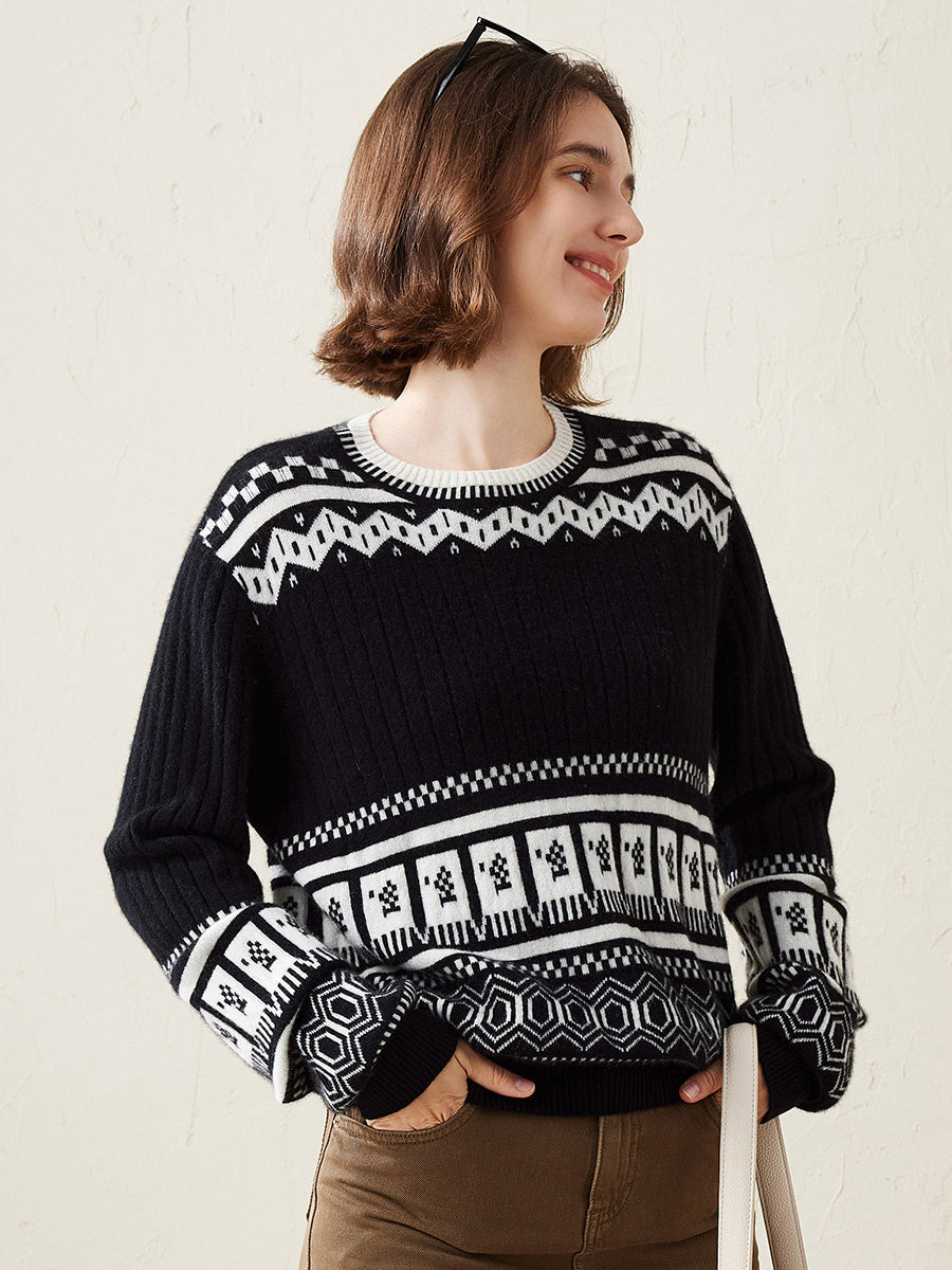 COMOBOCA 100% Cashmere Women's Sweater with Abstract Design