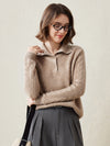COMOBOCA Camel 100% Cashmere Women's Button Neck Cable Knit Sweater