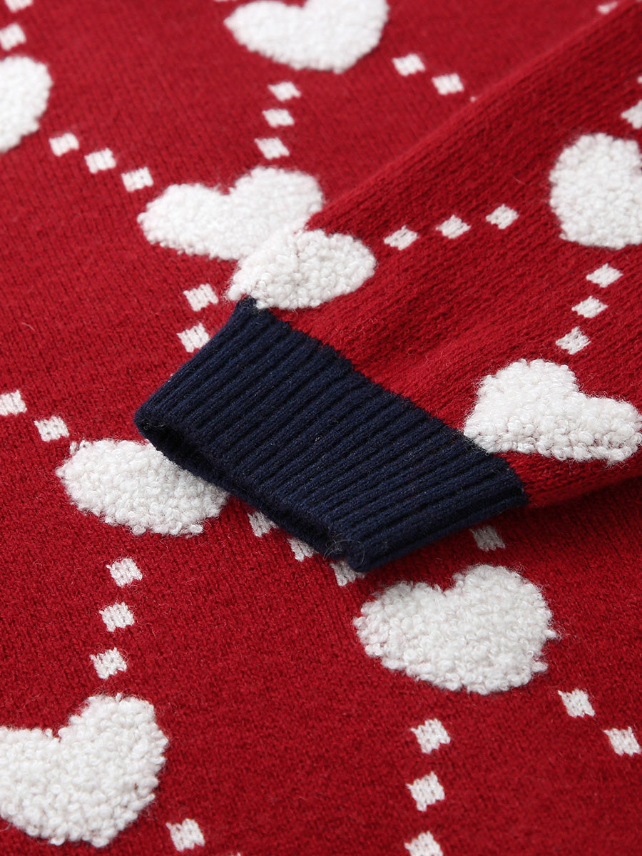 COMOBOCA 100% Wool Kids' Heart Pattern Knit Cardigan