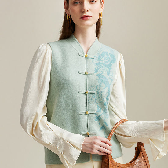 COMOBOCA 100% Cashmere Womens Intricate Embroidered Vest