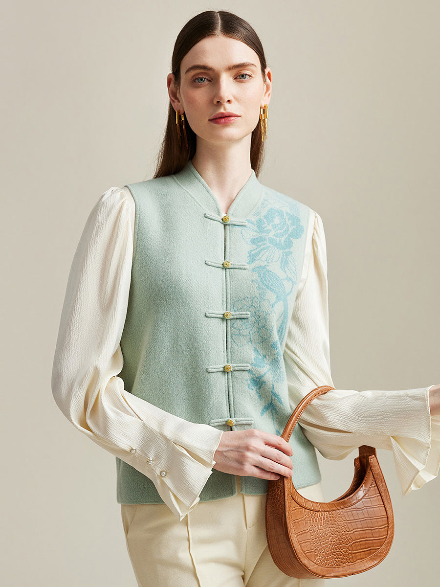COMOBOCA 100% Cashmere Womens Intricate Embroidered Vest