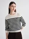 COMOBOCA 100% Cashmere Women's Striped Round Neck Sweater