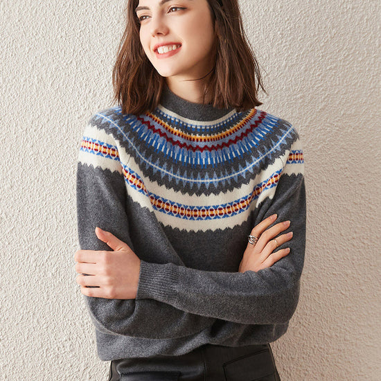 COMOBOCA 100% Cashmere Women's Fair Isle Knit Sweater