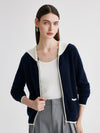 COMOBOCA 100% Cashmere Women's Contrast Collar Double Zip Cardigan