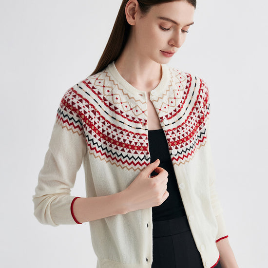 COMOBOCA 100% Cashmere Women's Fair Isle Button Front Cardigan