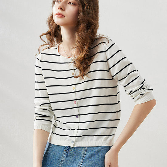 COMOBOCA Women's Striped Button-Down Cardigan