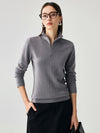 COMOBOCA Gray 100% Cashmere Women's Half-Zip Mock Neck Pullover Sweater