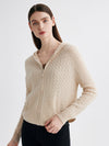 COMOBOCA 100% Cashmere Women's Cable Knit Zip Up Hoodie