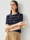 COMOBOCA Women's Striped Floral Knit T-Shirt