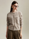 COMOBOCA Apricot 100% Cashmere Women's Knit Cardigan with Front Pockets
