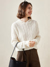 COMOBOCA White 100% Cashmere Women's Cable Knit Hooded Sweater