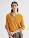 COMOBOCA 100% Cashmere Women's Ribbed Half Zip Knit Hoodie