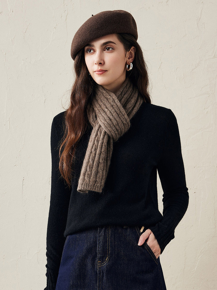 COMOBOCA 100% Cashmere Classic Cable Knit Scarf