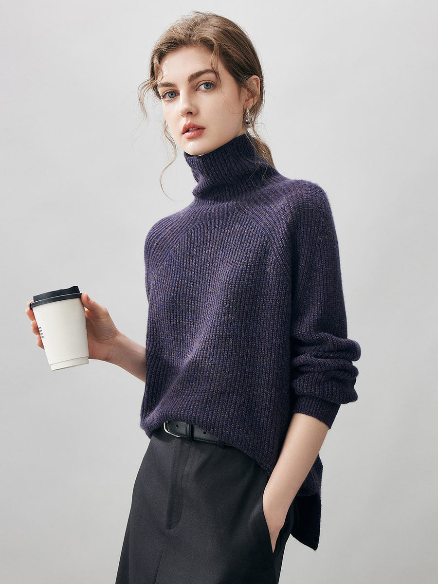 COMOBOCA 100% Cashmere Women's Ribbed Turtleneck Sweater