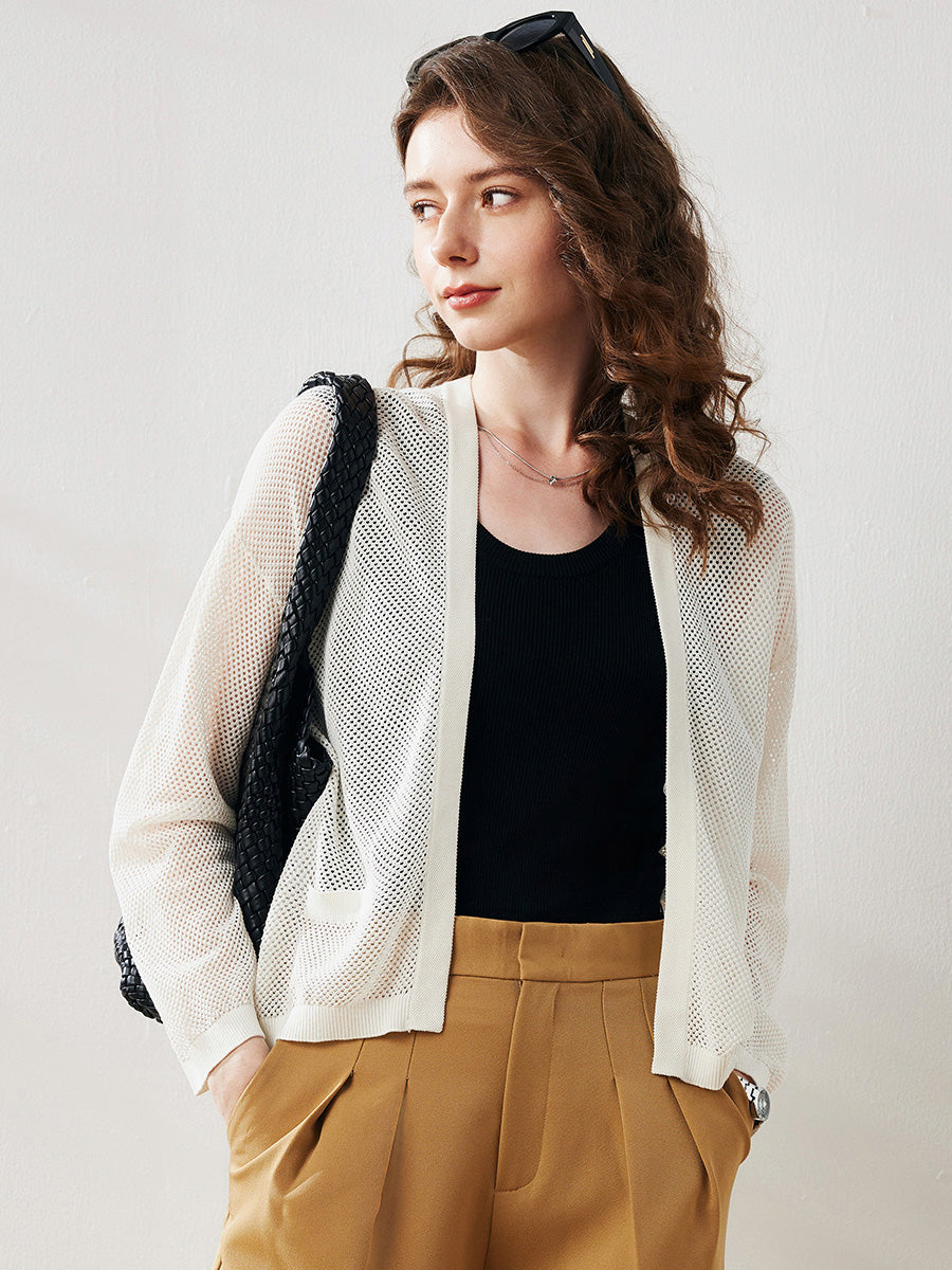 COMOBOCA Cloudy Women's Open Front Mesh Knit Cardigan