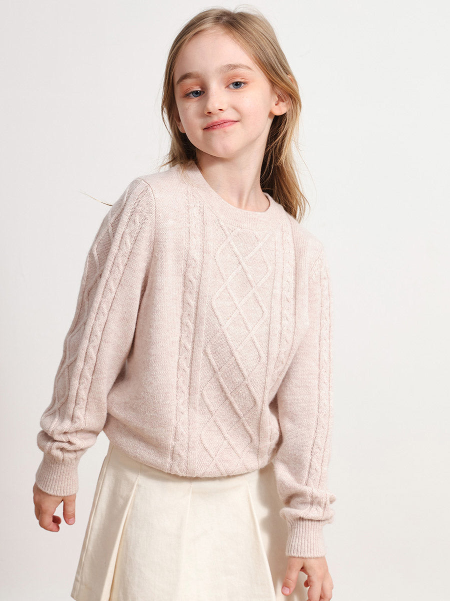 COMOBOCA BEIGE 100% Wool Kids' Ribbed Round Neck Sweater