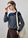 COMOBOCA 100% Cashmere Women's Striped Round Neck Sweater