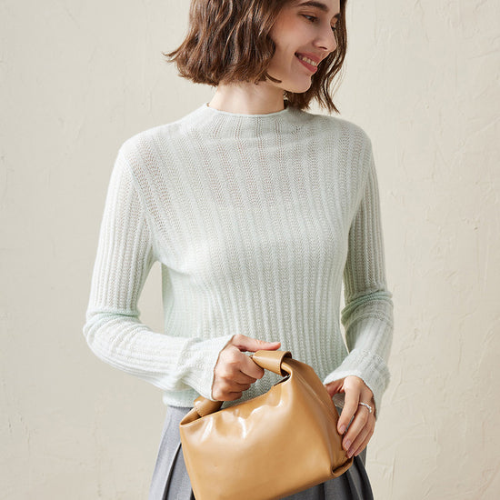COMOBOCA Women's Ribbed Mock Neck Knit Sweater