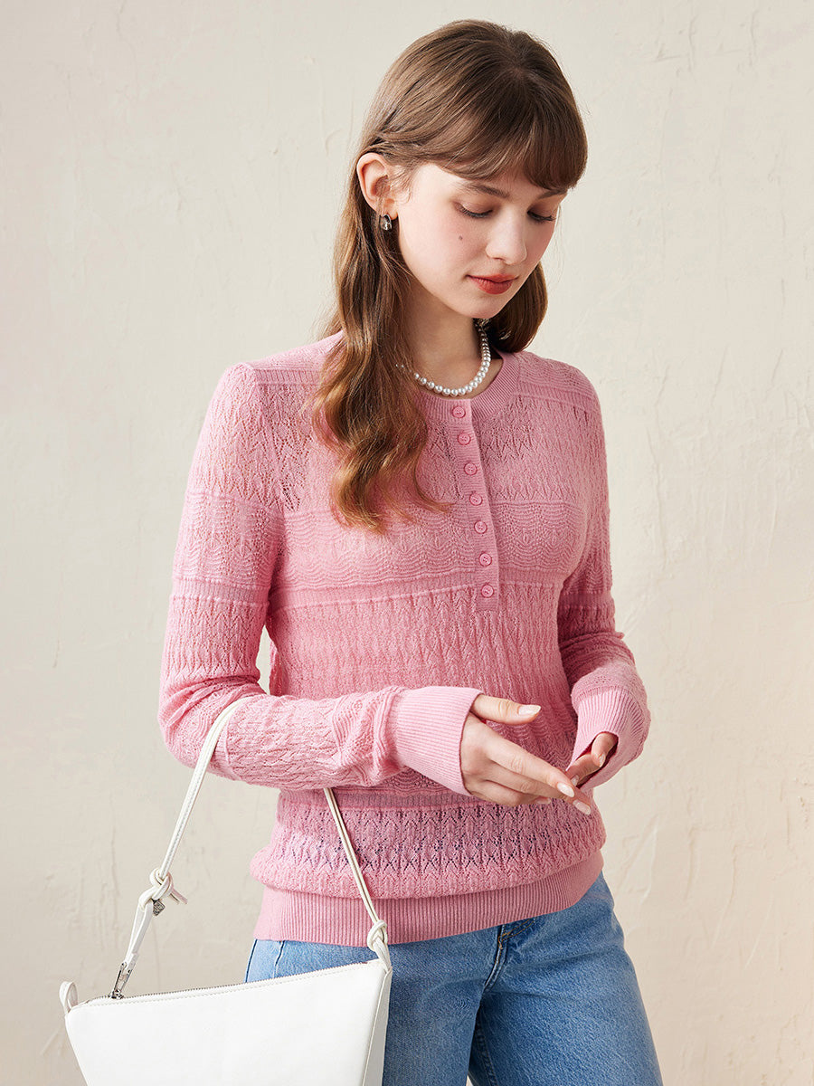 COMOBOCA 100% Wool Women's Stylish Lace Knit Sweater